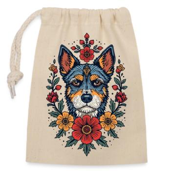 Flowers Dog Terrier Portrait - Closable cotton gift bag (14x20cm) - nature - Front