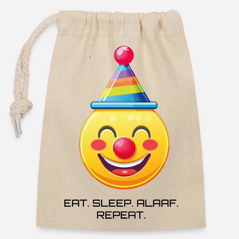 Clown Face with Saying: Eat Sleep Alaaf Repeat - Closable cotton gift bag (14x20cm) - nature