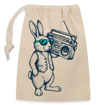 Boombox Lapin de Pâques - Sac cadeau en coton avec cordon (14 x 20 cm) - nature - Devant