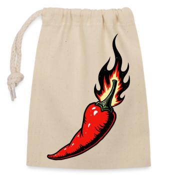 Red hot chili pepper with flames - Closable cotton gift bag (14x20cm) - nature - Front