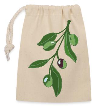 Olivenzweig Botanik Illustration - Verschließbarer Geschenkbeutel aus Baumwolle (14x20cm) - Natur - Vorne