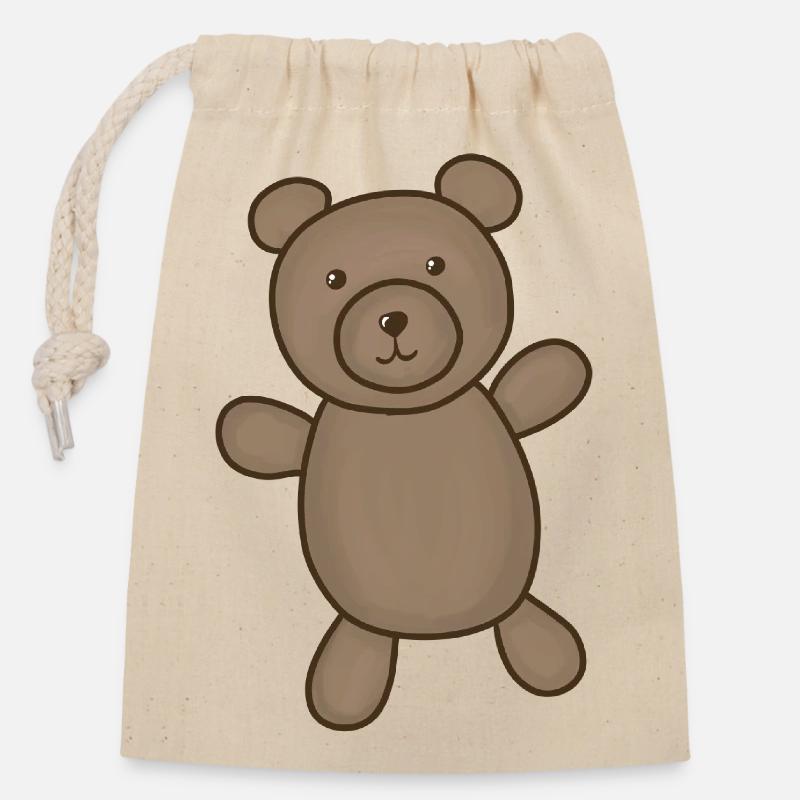 Cuddly Bear Brown Illustration - Sac cadeau en coton avec cordon (14 x 20 cm) - nature