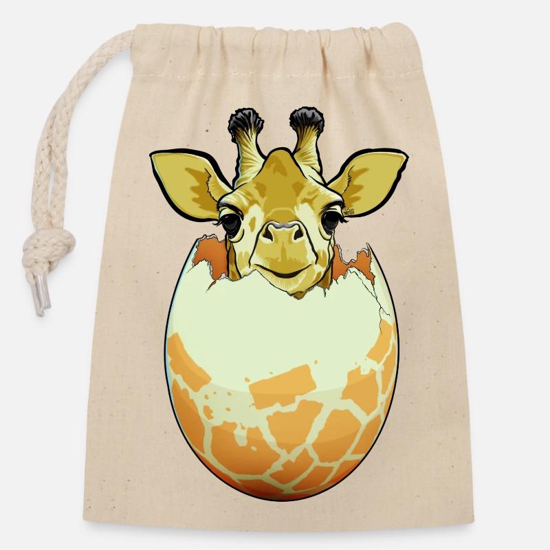 Éclosion de girafe - Sac cadeau en coton avec cordon (14 x 20 cm) - nature