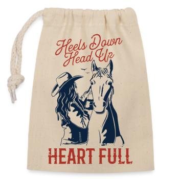 Equestrian sports - Heels down, head up, heart full. - Closable cotton gift bag (14x20cm) - nature - Front