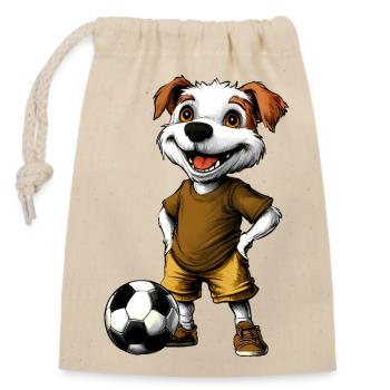 Hund Fussballer - Verschließbarer Geschenkbeutel aus Baumwolle (14x20cm) - Natur - Vorne