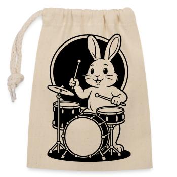 hare on drum kit - Closable cotton gift bag (14x20cm) - nature - Front