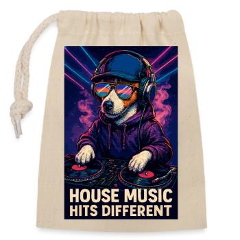 House Music Hits Different DJ Jack Russell Style - Closable cotton gift bag (14x20cm) - nature - Front