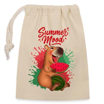 Smiling Capybara with Watermelon - Closable cotton gift bag (14x20cm) - nature - Front