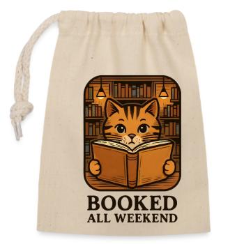 Lesekatze im Bücherregal - Verschließbarer Geschenkbeutel aus Baumwolle (14x20cm) - Natur - Vorne