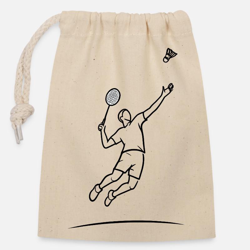 Badminton jumping hero - Closable cotton gift bag (14x20cm) - nature