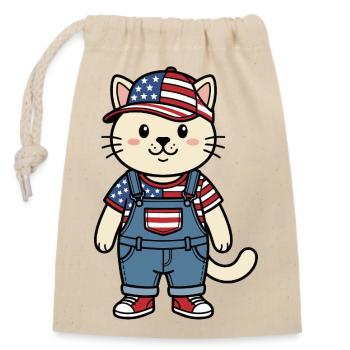 America cat - Closable cotton gift bag (14x20cm) - nature - Front