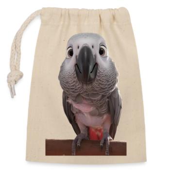 Close-up grey parrot charm, despite feather plucking - Closable cotton gift bag (14x20cm) - nature - Front