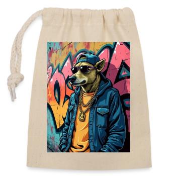 Graffiti Chien Streetwear - Sac cadeau en coton avec cordon (14 x 20 cm) - nature - Devant