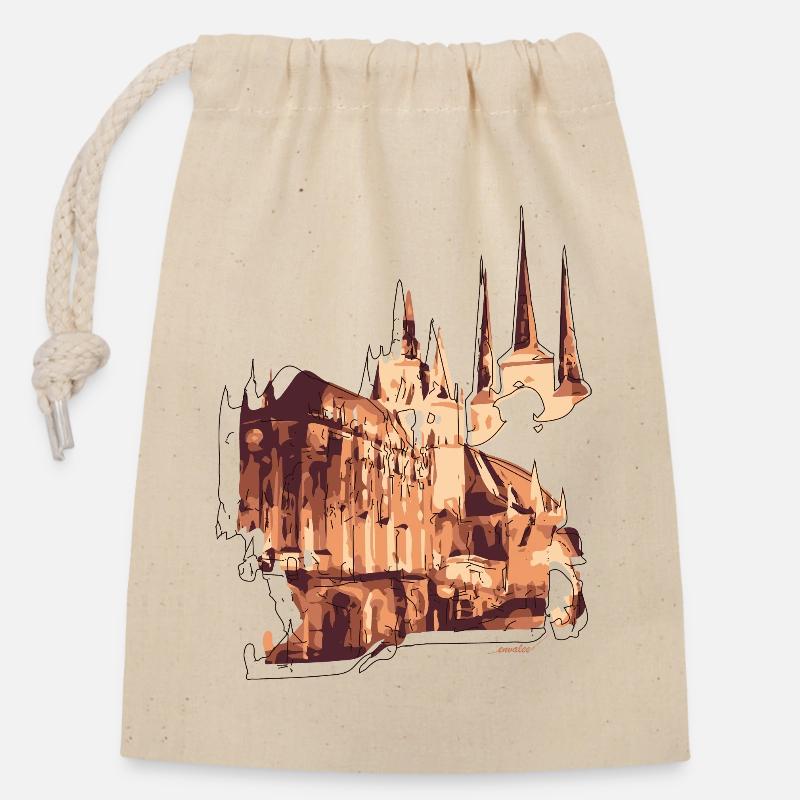 Kirche - Verschließbarer Geschenkbeutel aus Baumwolle (14x20cm) - Natur