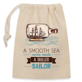 Segler – Schiff in Flasche - Verschließbarer Geschenkbeutel aus Baumwolle (14x20cm) - Natur - Vorne