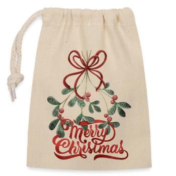 Joyeux lettrage de Noël au gui - Sac cadeau en coton avec cordon (14 x 20 cm) - nature - Devant