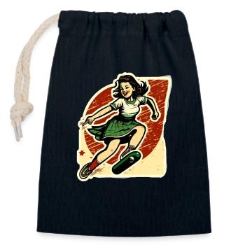 Skater Girl - Closable cotton gift bag (14x20cm) - navy - Front
