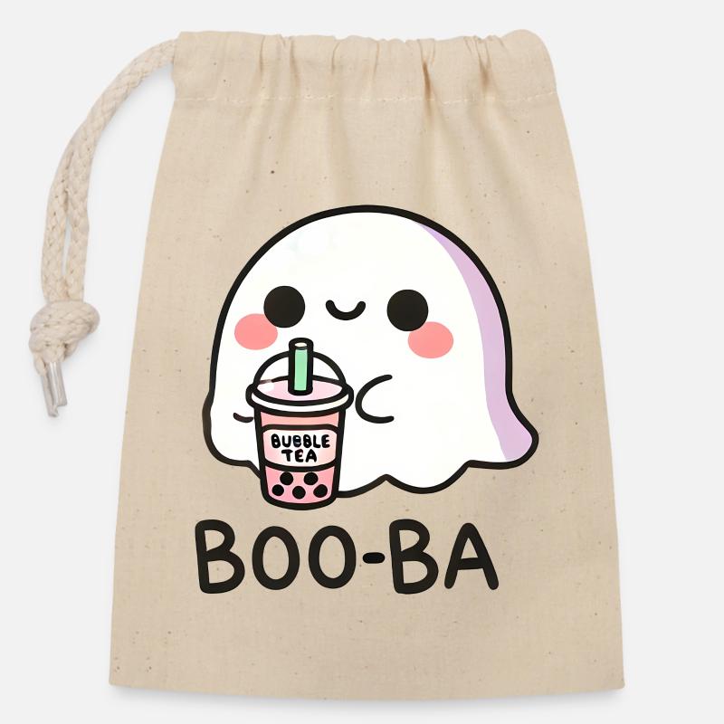 Boba Tee Geist Kawaii Halloween - Verschließbarer Geschenkbeutel aus Baumwolle (14x20cm) - Natur