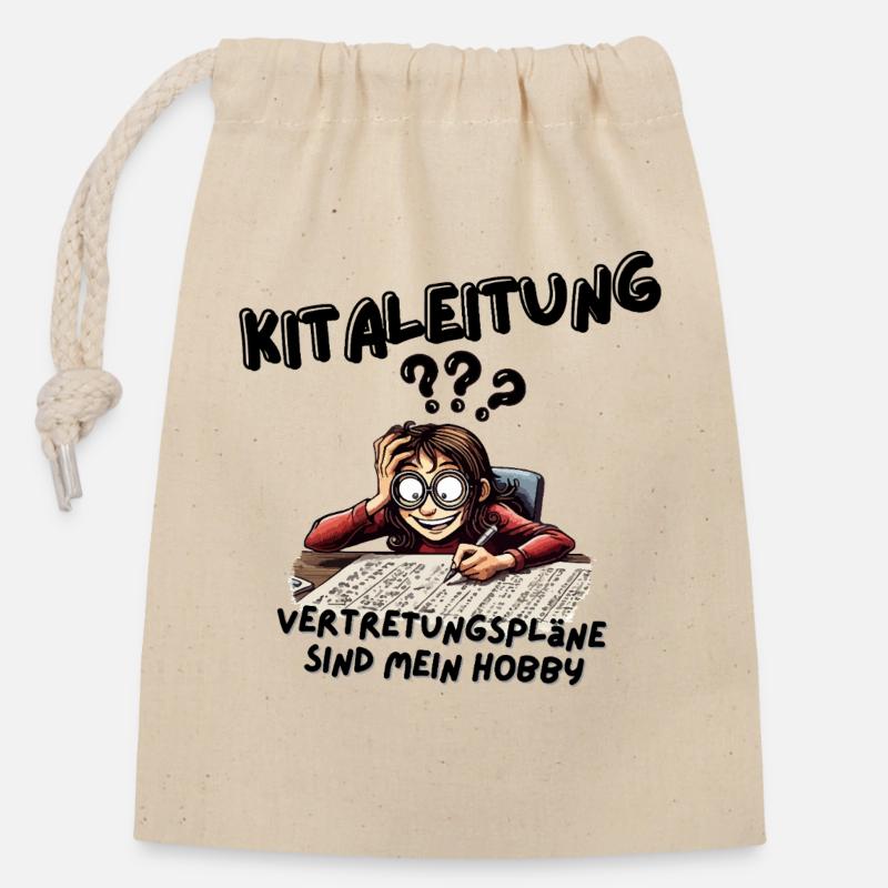 Kitaleitung liebt Vertretungspläne - Verschließbarer Geschenkbeutel aus Baumwolle (14x20cm) - Natur