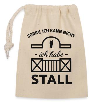 Stallpflicht Spruch: Ich hab Stall - Verschließbarer Geschenkbeutel aus Baumwolle (14x20cm) - Natur - Vorne