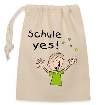 Schule Yes, Einschulung - Verschließbarer Geschenkbeutel aus Baumwolle (14x20cm) - Natur - Vorne