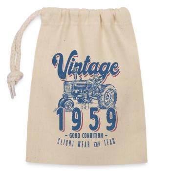 Oldtimer Traktor Farmer Geburtstag Jahrgang 1959 - Verschließbarer Geschenkbeutel aus Baumwolle (14x20cm) - Natur - Vorne