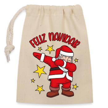 Feliz Navidad Dabbing Weihnachtsmann Feliz NaviDAB - Verschließbarer Geschenkbeutel aus Baumwolle (14x20cm) - Natur - Vorne