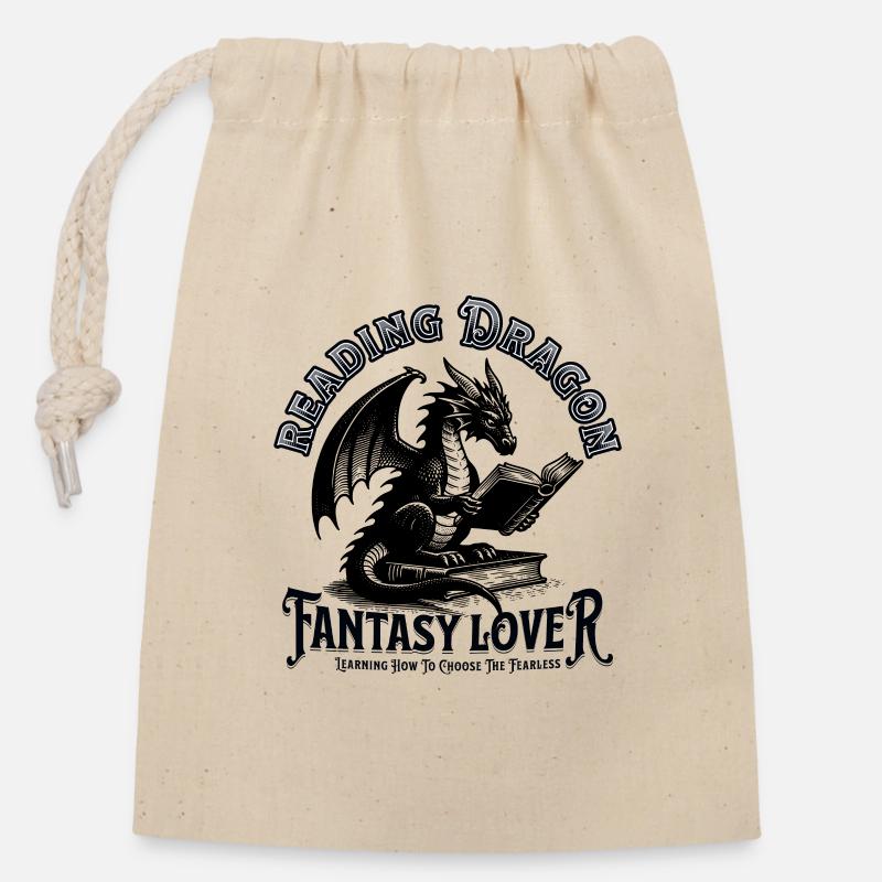 Drachen Fantasy Bücherwelt - Verschließbarer Geschenkbeutel aus Baumwolle (14x20cm) - Natur