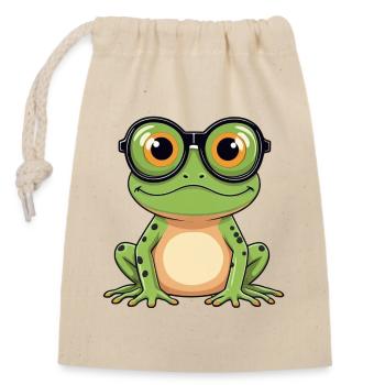 Frosch mit Brille - Verschließbarer Geschenkbeutel aus Baumwolle (14x20cm) - Natur - Vorne