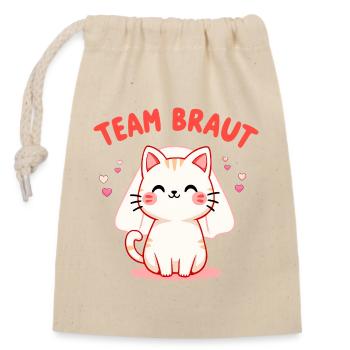 Team Braut JGA Outfit Katze Hochzeit Crew - Verschließbarer Geschenkbeutel aus Baumwolle (14x20cm) - Natur - Vorne