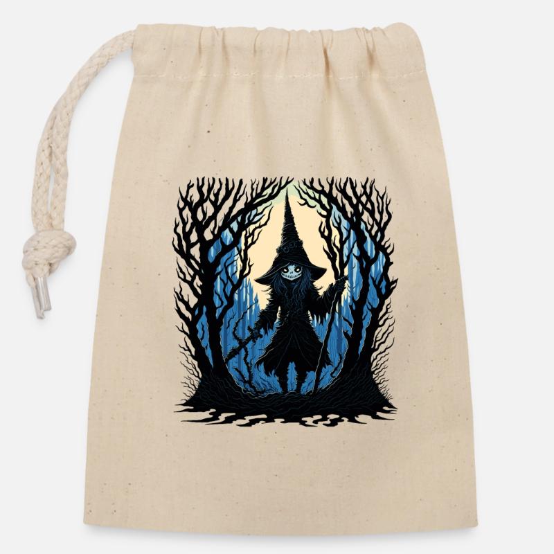 Sorcière dans la forêt - Sac cadeau en coton avec cordon (14 x 20 cm) - nature