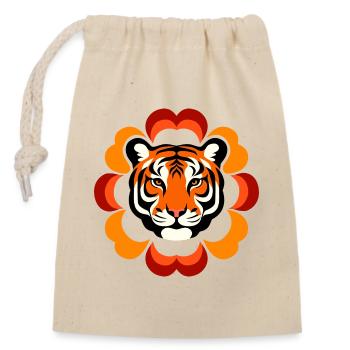 Tigre rétro Flower Power - Sac cadeau en coton avec cordon (14 x 20 cm) - nature - Devant