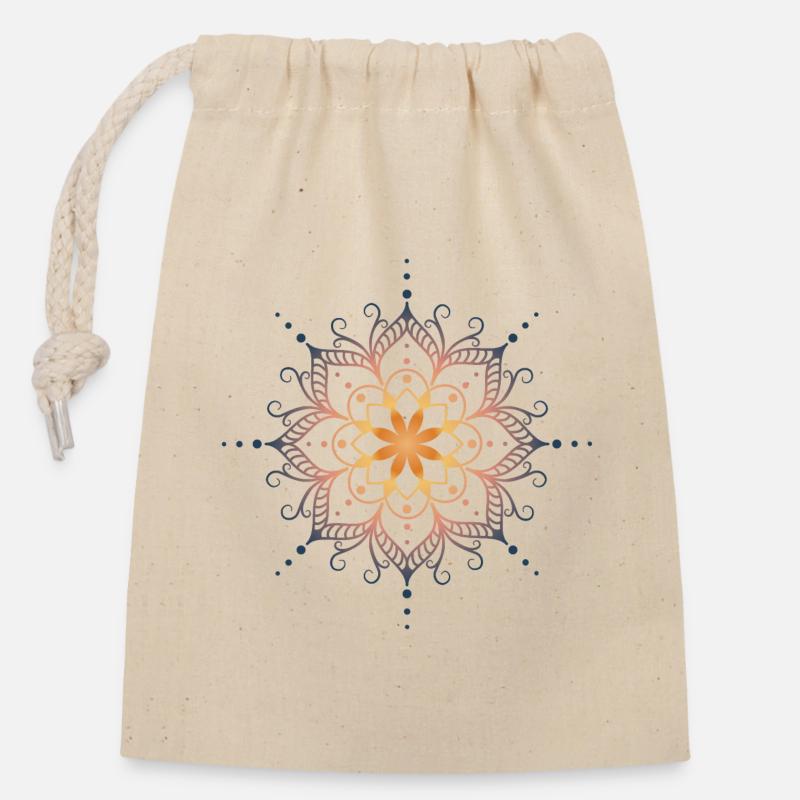 Mandala in warmen Farben - Verschließbarer Geschenkbeutel aus Baumwolle (14x20cm) - Natur