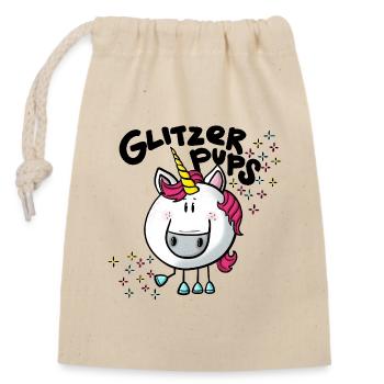 Einhorn Glitzerpups - Verschließbarer Geschenkbeutel aus Baumwolle (14x20cm) - Natur - Vorne