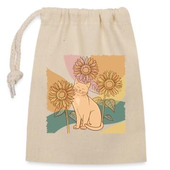 Sunflower Cat - Floral Line Art - Closable cotton gift bag (14x20cm) - nature - Front