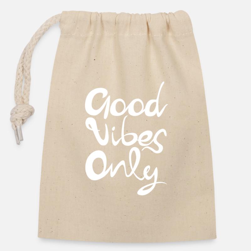 Ondes positives, message positif et optimiste - Sac cadeau en coton avec cordon (14 x 20 cm) - nature