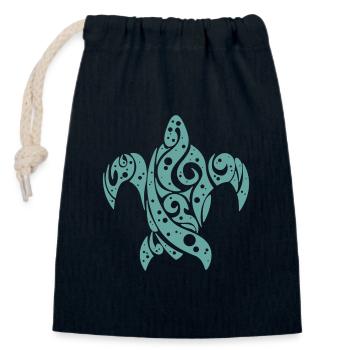 symbole tortue marine, tatouage tribal - Sac cadeau en coton avec cordon (14 x 20 cm) - bleu marine - Devant