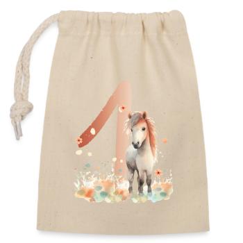 1er anniversaire - Cadeau - Cheval mignon - Sac cadeau en coton avec cordon (14 x 20 cm) - nature - Devant