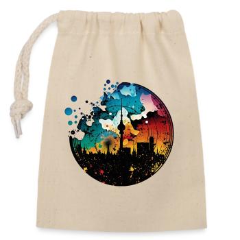 Berlin Skyline Silhouette Graffiti Fernsehturm - Verschließbarer Geschenkbeutel aus Baumwolle (14x20cm) - Natur - Vorne