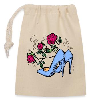 High Heels Schuhe mit Rosenblüte. Romantischer Stil. - Verschließbarer Geschenkbeutel aus Baumwolle (14x20cm) - Natur - Vorne