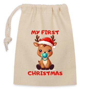 Weihnachts Baby Rentier - My first Christmas - Verschließbarer Geschenkbeutel aus Baumwolle (14x20cm) - Natur - Vorne