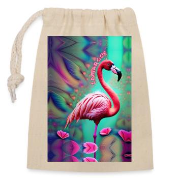 FLAMINGO-PASTELLPASTELLE - Verschließbarer Geschenkbeutel aus Baumwolle (14x20cm) - Natur - Vorne