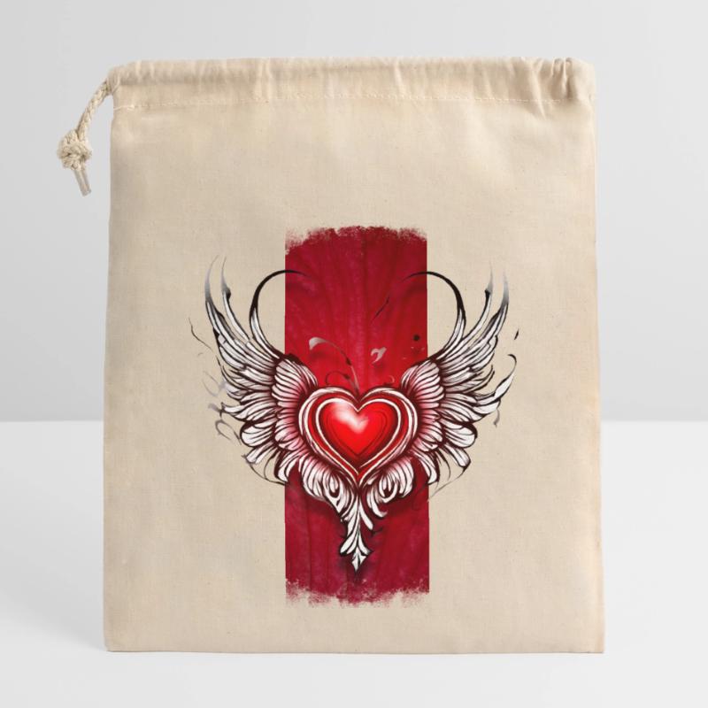 Seraphic Affection: Winged Heart Closable cotton gift bag (14x20cm)