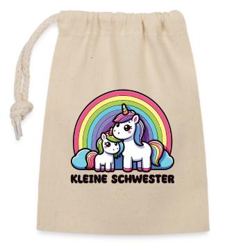 Kleine Schwester 2024 Einhorn Geschwister - Verschließbarer Geschenkbeutel aus Baumwolle (14x20cm) - Natur - Vorne