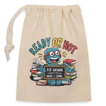 First day of school for small robots - Closable cotton gift bag (14x20cm) - nature - Front