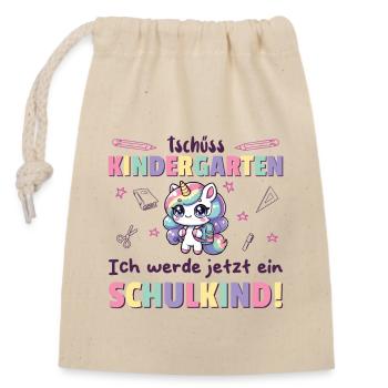 Kindergarten Abschied Hallo Schule ich bin soweit! - Verschließbarer Geschenkbeutel aus Baumwolle (14x20cm) - Natur - Vorne