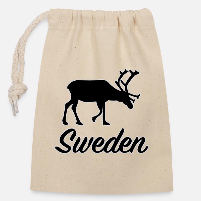 Suède Silhouette de renne Suède Souvenir - Sac cadeau en coton avec cordon (14 x 20 cm) - nature
