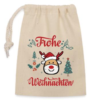 Frohe Weihnachten ein Weihnachtshirsch Rentier - Verschließbarer Geschenkbeutel aus Baumwolle (14x20cm) - Natur - Vorne
