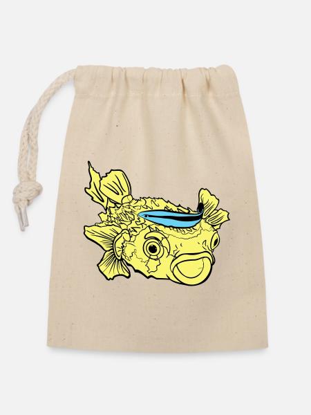 Igelfisch Kugelfisch Putzerlippfisch - Verschließbarer Geschenkbeutel aus Baumwolle (14x20cm) - Natur