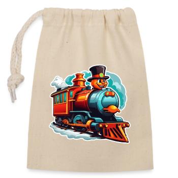 Lustige bunte farbenfrohe lachende Dampflokomotive - Verschließbarer Geschenkbeutel aus Baumwolle (14x20cm) - Natur - Vorne